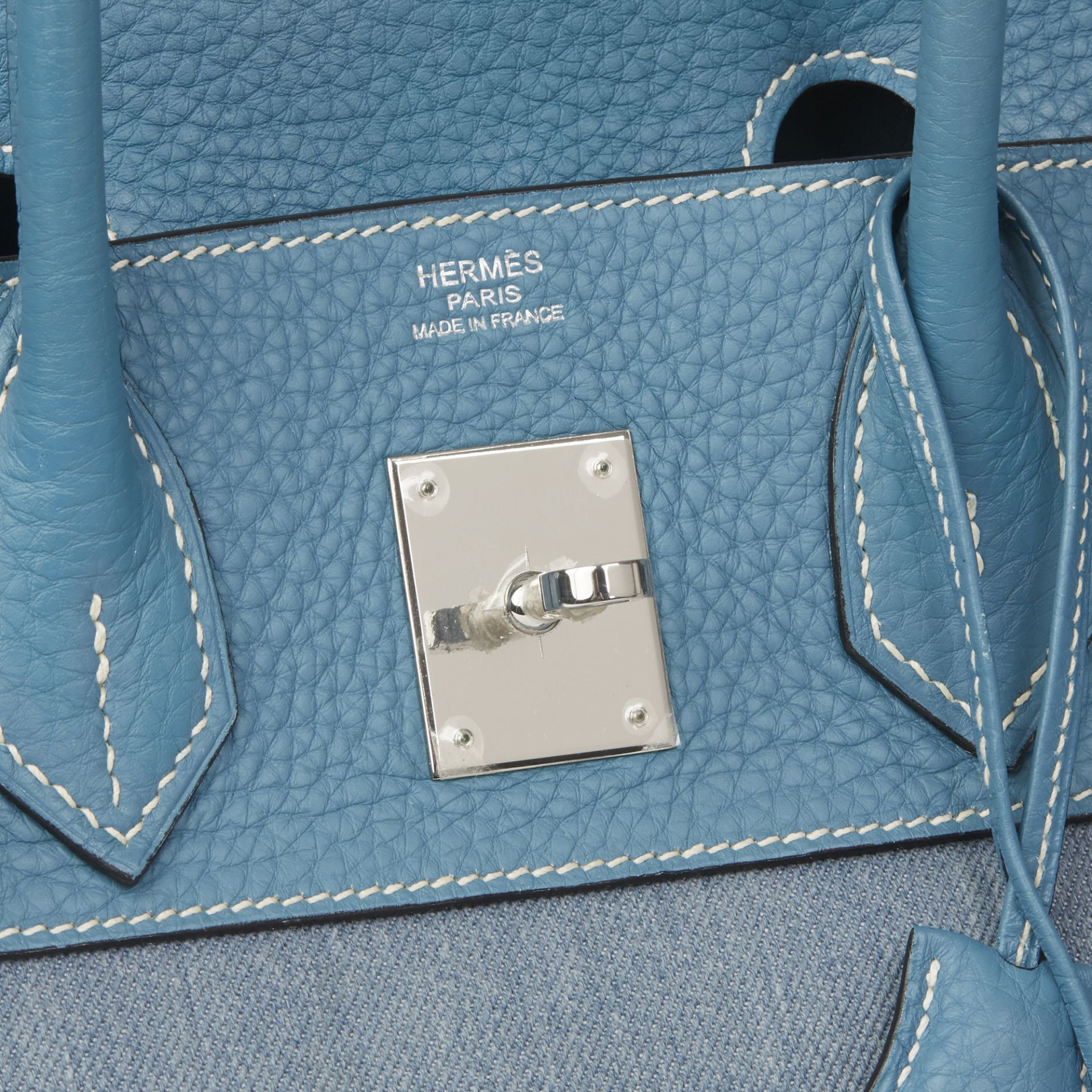 Hermès Blue Jean Clemence Leather & Denim Birkin 30Cm - Image 6 of 11