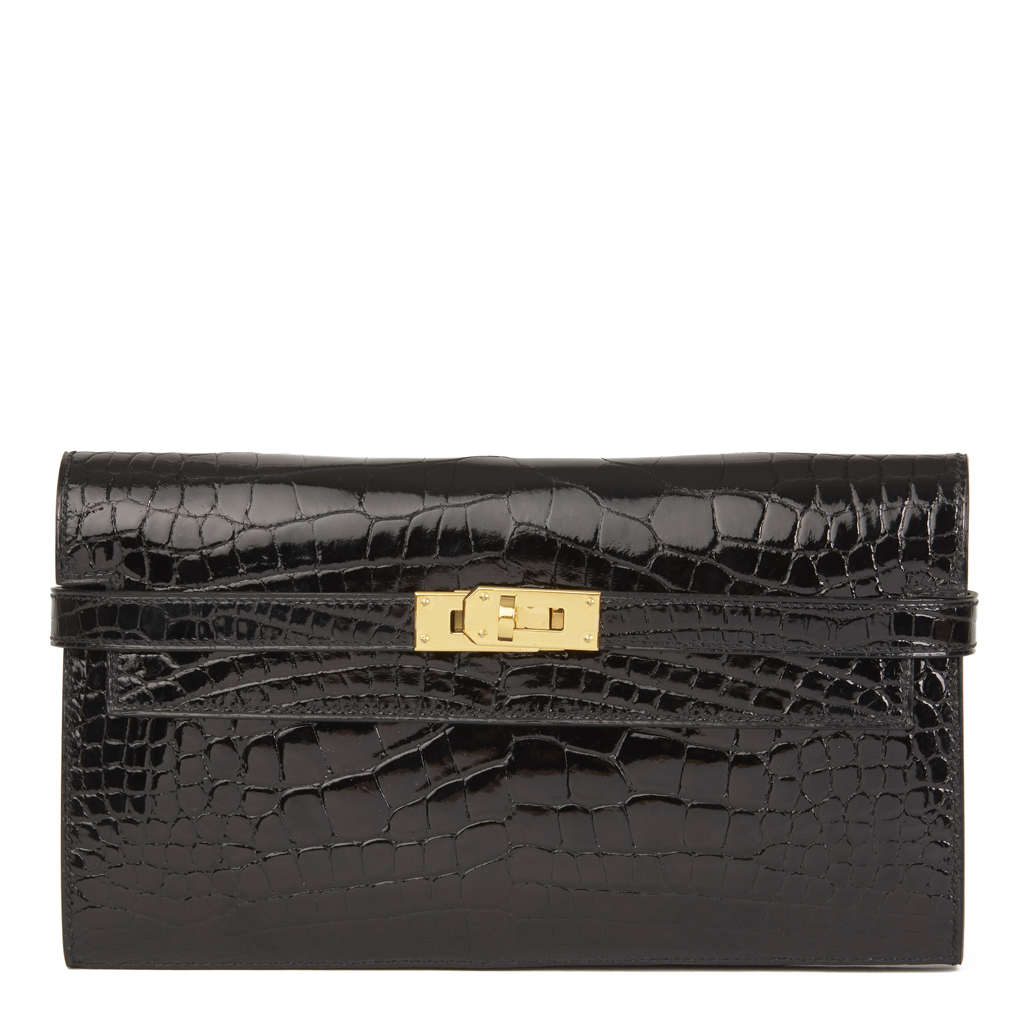 Hermès Black Shiny Mississippiensis Alligator Leather Kelly Long Wallet