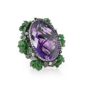 Lydia Courteille 18k White Gold Amethyst Large Flower Design Cocktail Ring