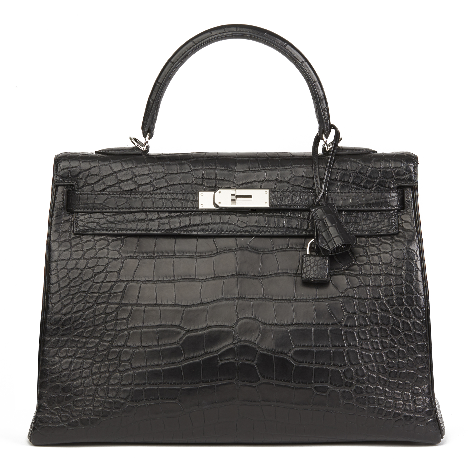 Hermès Black Matte Mississippiensis Alligator Leather Kelly 35Cm Retourne