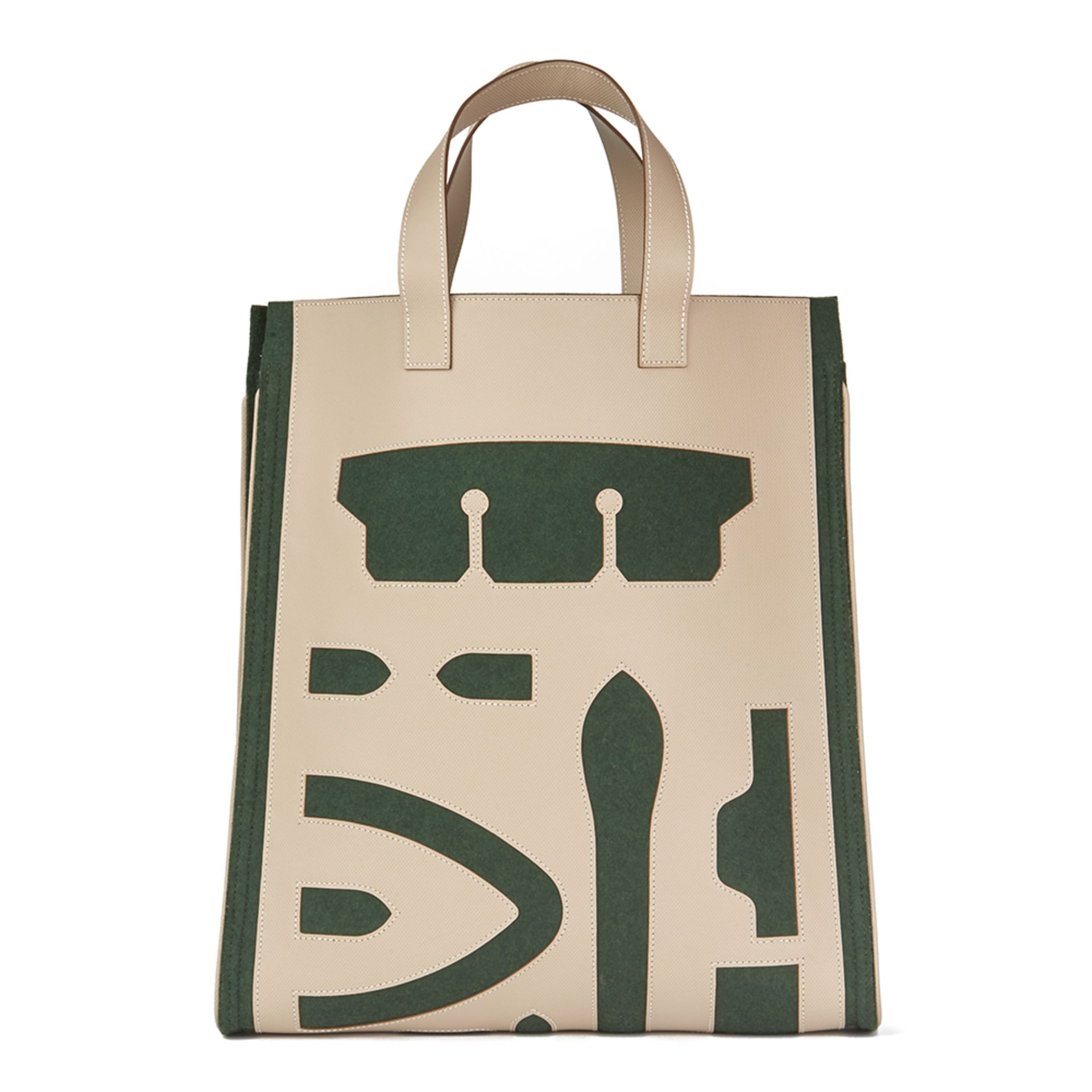 Hermès Etoupe Grain D'h Leather & Green Felt Petit H Vertical Skeleton Tote