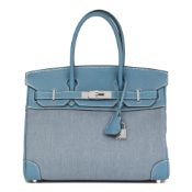 Hermès Blue Jean Clemence Leather & Denim Birkin 30Cm