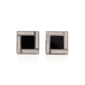 Bulgari 18k White Gold Onyx & Diamond Quadrato Cufflinks