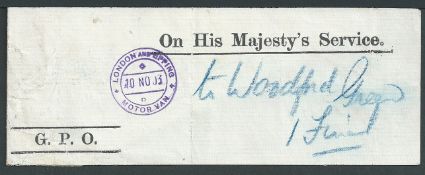 G.B. - Parcel Post 1903 G.P.O. O.H.M.S bag label