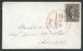 United States 1861 Neat Cover to England with 1860 perf 15 24c grey-lilac