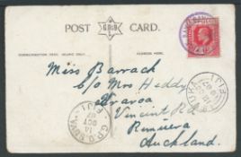 Fiji 1907 Picture Postcard to New Zealand with KEVII 1d cancelled by circular violet