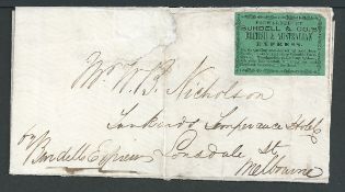 Victoria 1855 Entire (repaired tear, file fold) addressed to "Mr W. B. Nicholson"