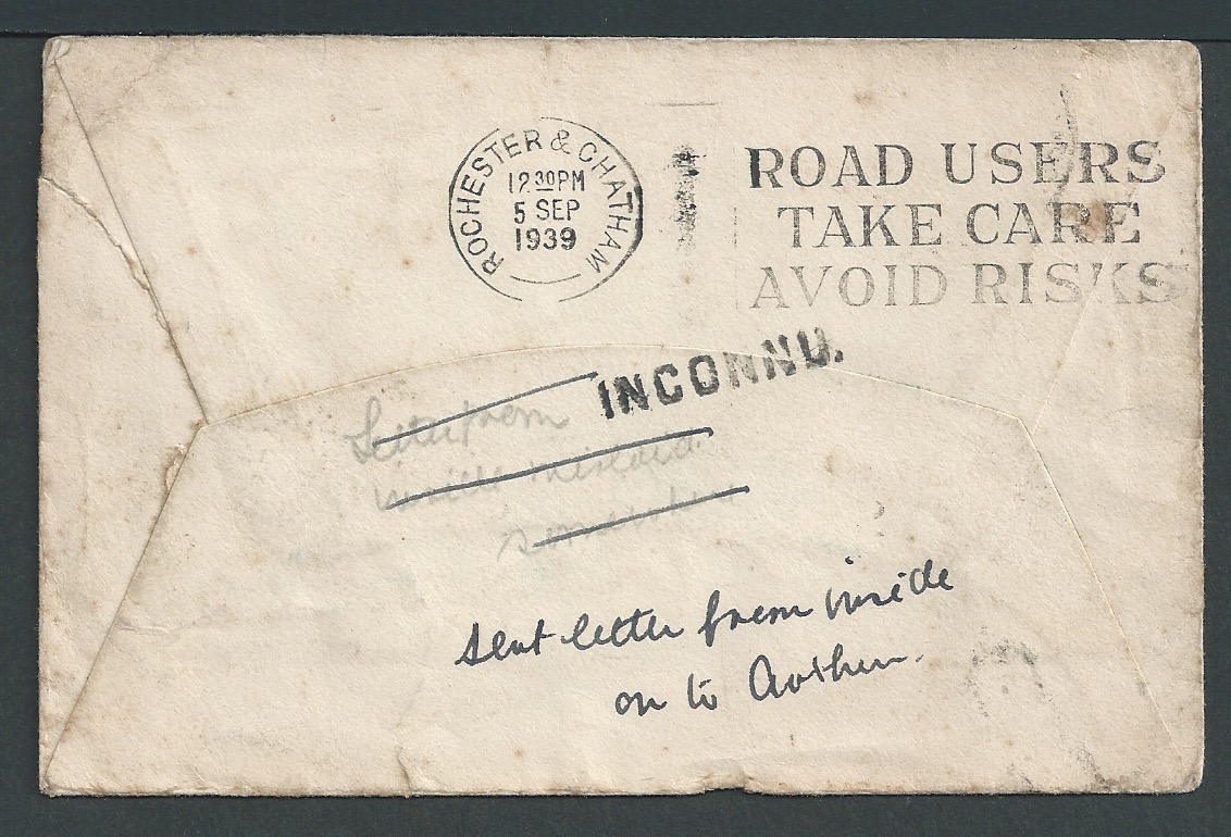 Saint Helena 1939 (Sep 3) Cover from Somerset to a Royal Engineer "Somewhere abroad, C/0 Depot Chath - Image 2 of 2