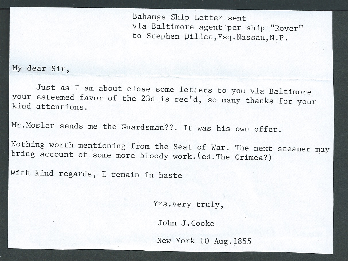 Bahamas 1855 Entire letter from New York addressed to "Stephen Dillet Esq, Nassau N.P., care of F. J - Image 4 of 4