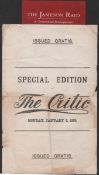 Transvaal - Jameson Raid 1896 Single Sheet Special Edition of "The Critic" for 6 January 1896, repor