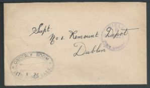 G.B. - Ireland 1921 Stampless O.H.M.S. Cover addressed to No. 1 Remount Depot, Dublin