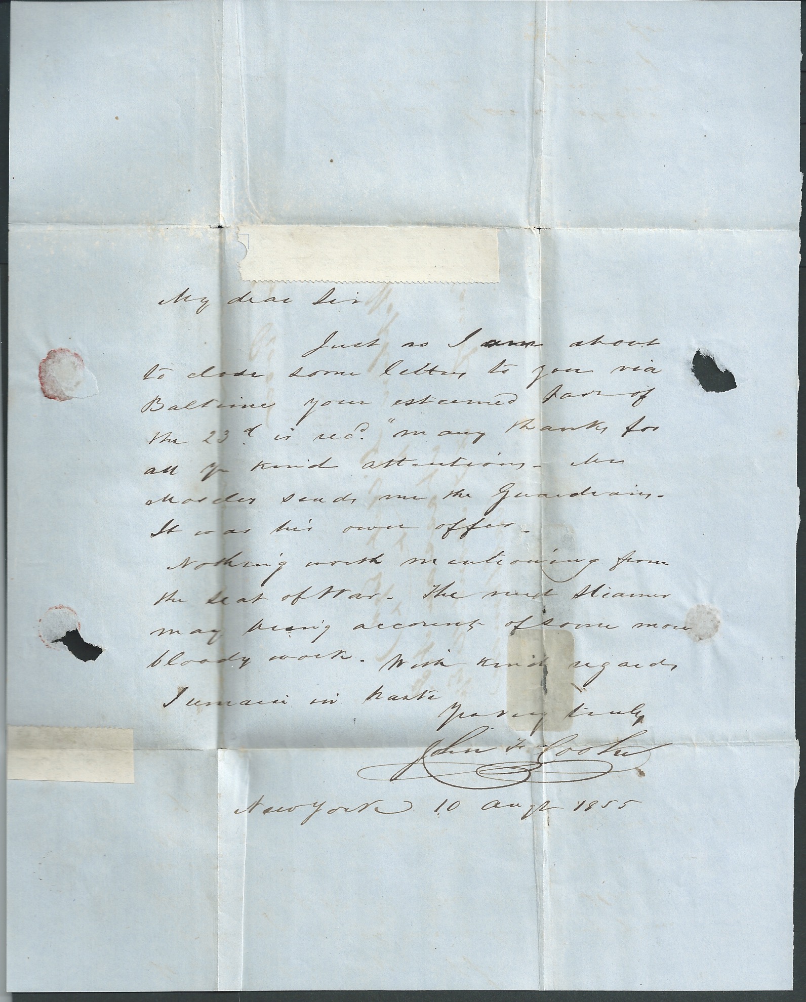 Bahamas 1855 Entire letter from New York addressed to "Stephen Dillet Esq, Nassau N.P., care of F. J - Image 3 of 4