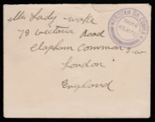 TRISTAN DA CUNHA / FALKLANDS ISLANDS 1920. Stampless Cover to London with superb type II cachet in