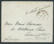 Northern Nigeria 1903 Entire to London with manuscript "No stamps available/OJW" and single circle d