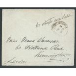 Northern Nigeria 1903 Entire to London with manuscript "No stamps available/OJW" and single circle d