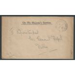 G. B, - IRELAND 1921 Stampless O.H.M.S. Cover addressed to No 1 Remount Depot, Dublin, with the doub