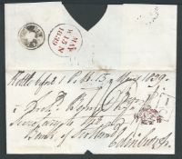 G.B. - Scotland 1839 Entire to Edinburgh backstopped by "KETTLE/(crown)/P.O." mailbag seal. A scarc