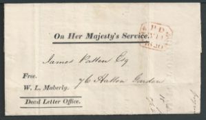 G.B. - London 1840 Returned Letter Wrapper with 'Free W. L. Maberly. Dead Letter Office"