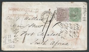 GB - Postage Dues 1862 Cover from Cambridge and addressed to Port Elizabeth