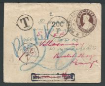 Siam / India 1923 (Nov 13) India 1a brown postal stationery envelope cancelled by Melasivapuri