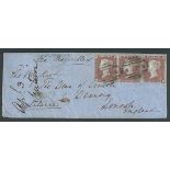 G.B. - Crimean War 1855 Cover to England bearing GB die I perf 14 1d red strip of three