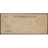Kenya / Sudan 1927 Stampless OHMS Post office cover from London to Kisumu.with violet "LONDON/F.S...