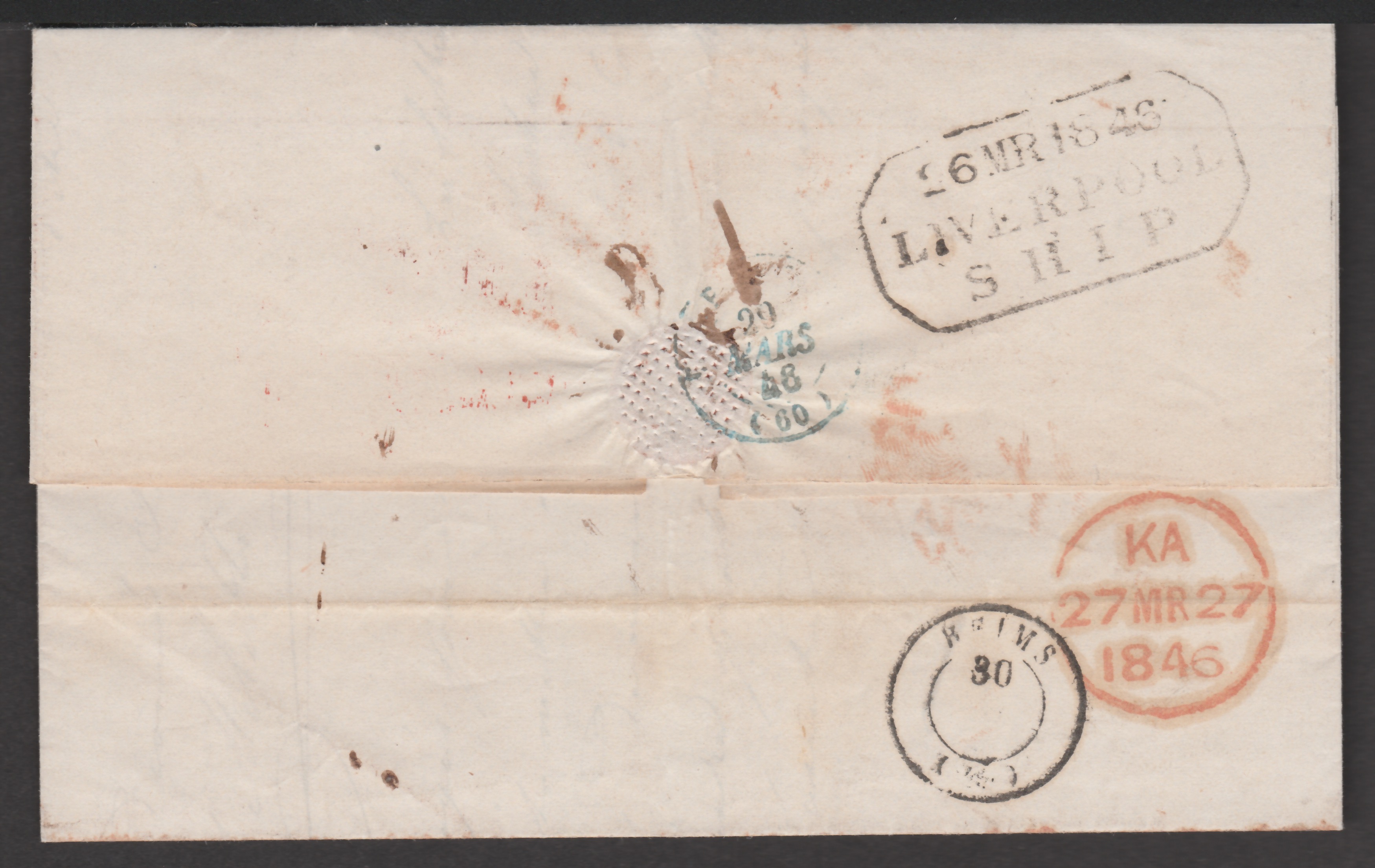 CANADA / GB TRANSATLANTIC/ 1846 Entire Letter from New York to Rheims carried by British ship to - Image 2 of 2