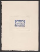 YEMEN 1947. 1 Imadi die proof in blue depicting one of the Imam's palaces, die sunk on wove paper