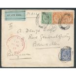 Kenya 1927 (Jan. 3) Registered cover from Mombasa to Belgium franked 80c