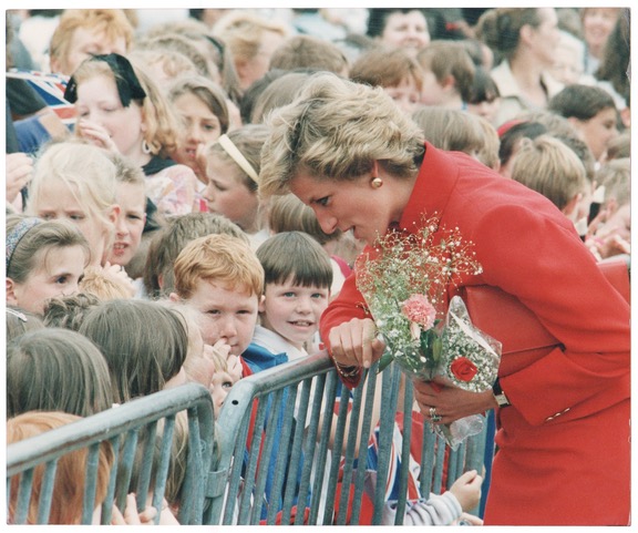 Royalty Princess of Wales, Princess Diana Official Press Photograph Princess Diana talking to small