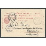 Zululand / Switzerland 1897 Switzerland 10c postal stationery reply card