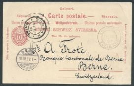 Zululand / Switzerland 1897 Switzerland 10c postal stationery reply card