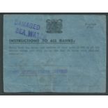G.B. - World War II / Wreck Mail 1943 Small blue card with "Postage Free" imprint, issued to Soldier