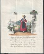 Valentines 1842 Handcoloured printed valentine lettersheet