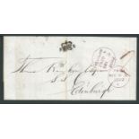 G.B. - Scotland 1842 Entire (vertical file fold) prepaid 2d from Glasgow to Edinburgh, with "V (Crow