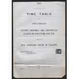 Fiji / New Hebrides 1891 Printed time table of steamers from Sydney to Fiji, New Caledonia and the N