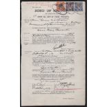 Transvaal 1909 Document dated 2nd December 1909 bearing 2s 6d, 5s and 10s Revenue stamps.