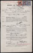 Transvaal 1909 Document dated 2nd December 1909 bearing 2s 6d, 5s and 10s Revenue stamps.