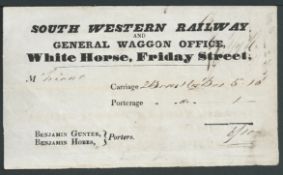 G.B. - Parcel Post 1842 Printed receipt for the carriage of two boxes from the South Western Railwa