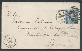 G.B. - Officials 1889 Cover with Board of Trade crest on reverse from London to Paris