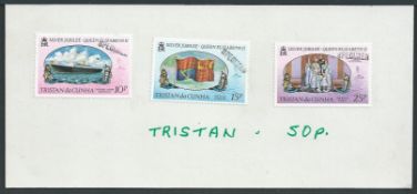 Tristan Da Cunha 1977 Silver Jubilee set, S.G. 212-214 each stamp handstamped large sans-serif