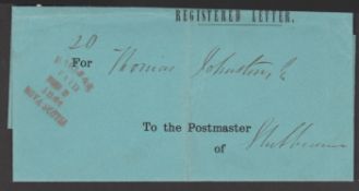 NOVA SCOTIA 1864 Green Registered Letter Wrapper with partly printed contents and address panel, u