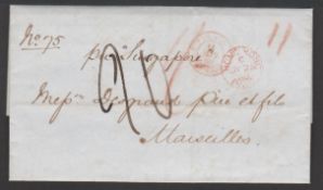 Hong Kong/Malta 1860 Entire letter prepaid 1/- from Hong Kong to Marseille endorsed "Per Singapore"