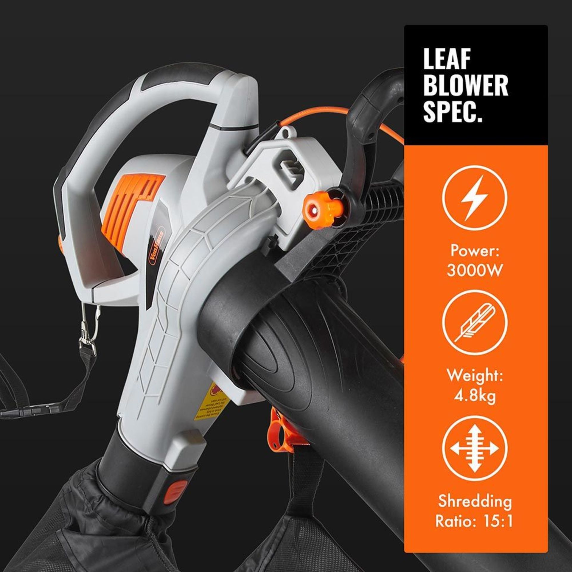 (K1) 3000W 3-in-1 Leaf Blower Powerful 3000W motor blows, vacuums and mulches leaves into mate... - Image 3 of 4