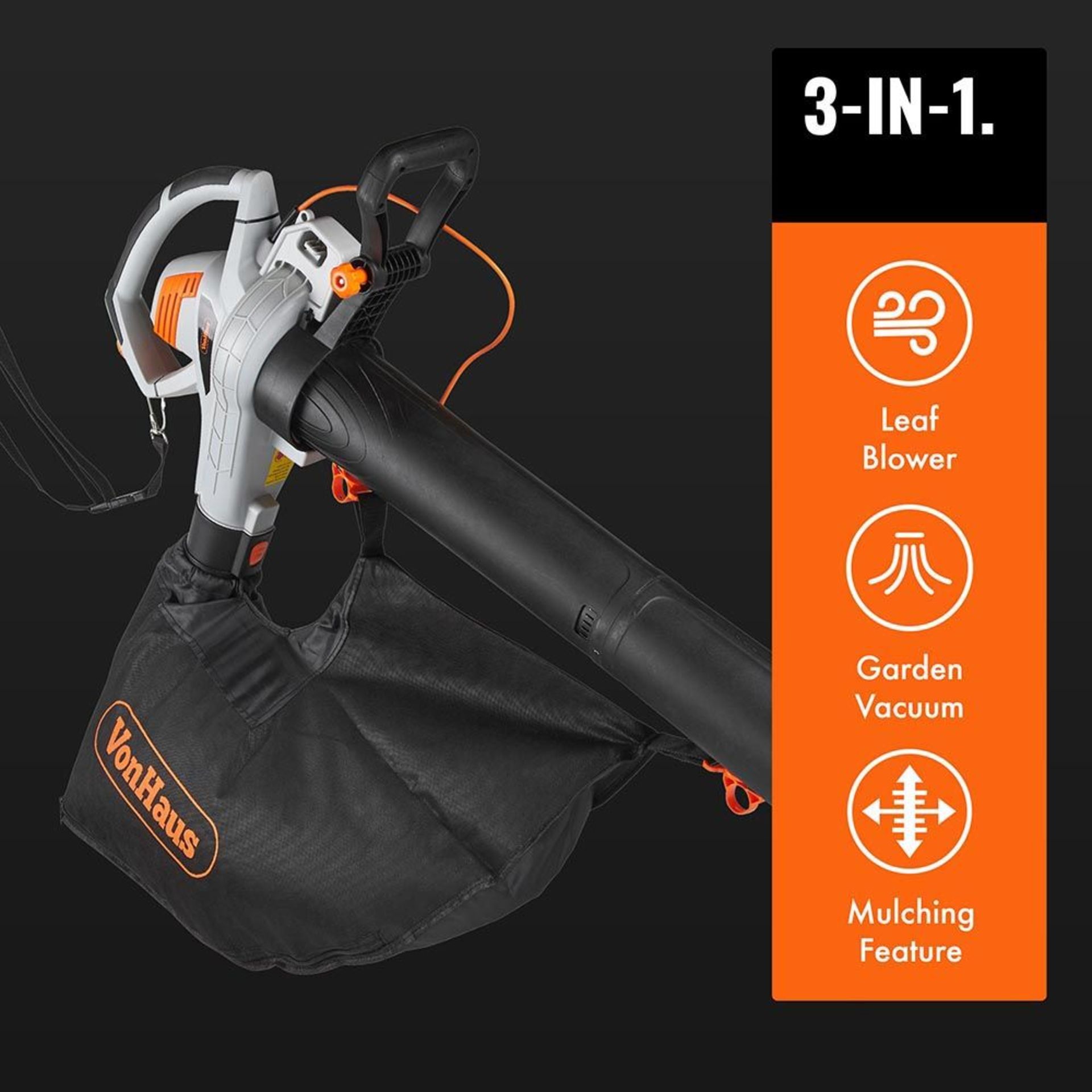 (K1) 3000W 3-in-1 Leaf Blower Powerful 3000W motor blows, vacuums and mulches leaves into mate... - Image 2 of 4