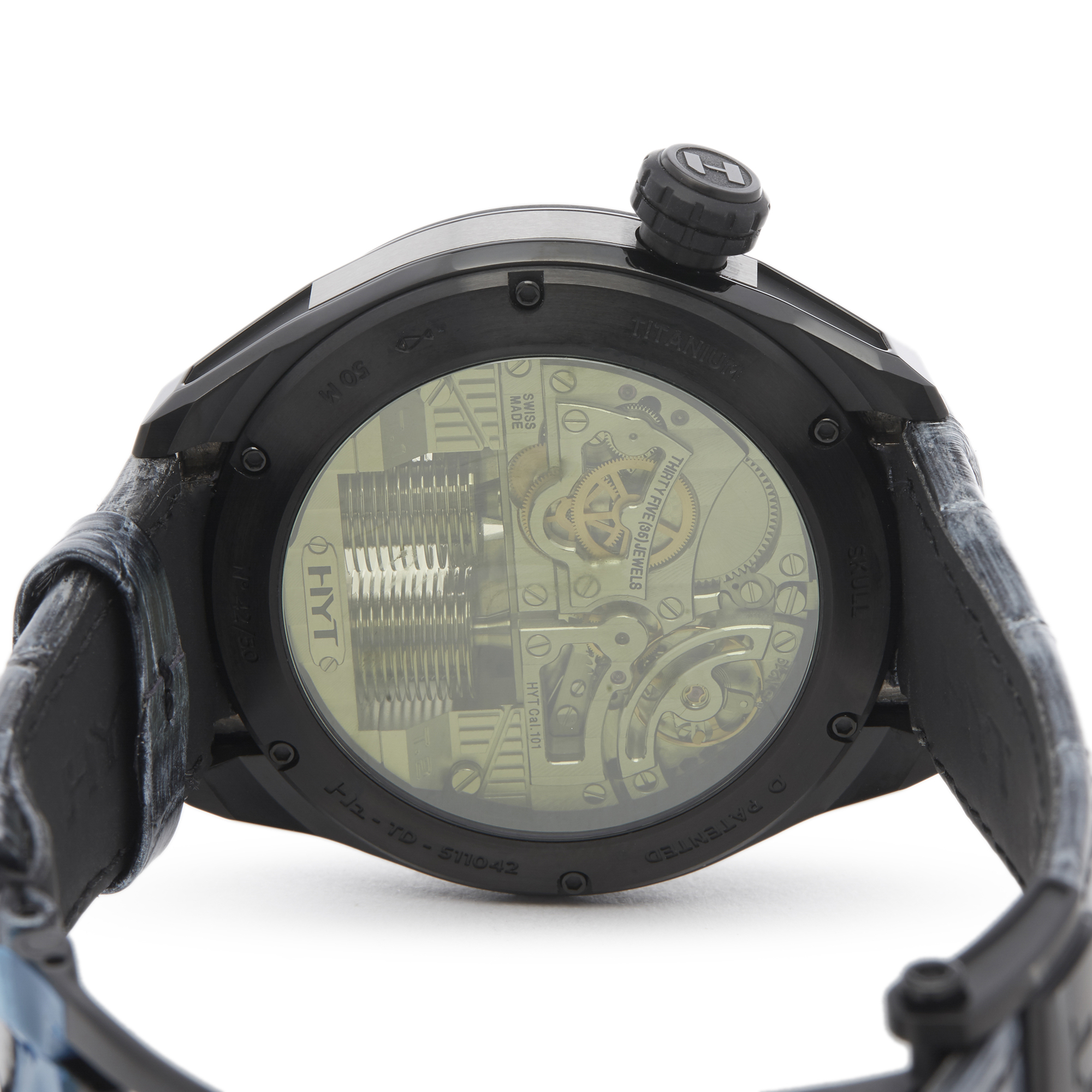 HYT H1 151-TD-41-GF-AB Men Titanium Skull Green Eye Watch - Image 4 of 8