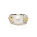 Mikimoto 18k White & Yellow Gold Akoya Pearl & Diamond Cocktail Ring