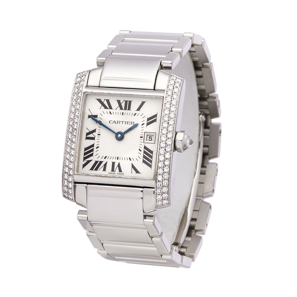 Cartier Tank Francaise WE1018S3 or 2491 Ladies White Gold Diamond Watch
