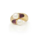 Mikimoto 18k Yellow Gold Akoya Pearl & Tourmaline Ring