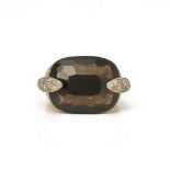 Pomellato 18k Yellow Gold Smoky Quartz & Diamond Cocktail Ring